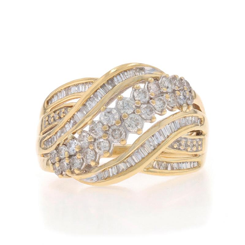 Size: 6 3/4
Sizing Fee: Up 1 size for $35 or Down 1 size for $35

Metal Content: 10k Yellow Gold & 10k White Gold

Stone Information

Natural Diamonds
Carat(s): 1.00ctw
Cut: Round Brilliant & Baguette
Color: I - J - K
Clarity: SI2 - I2

Total