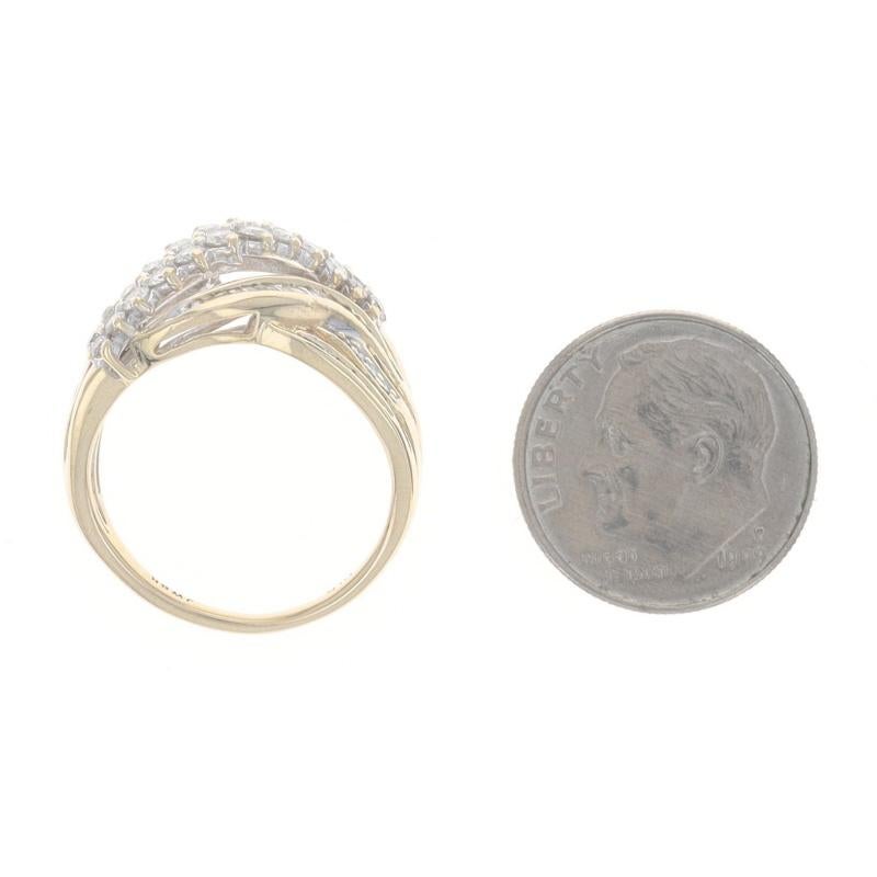 Yellow Gold Diamond Cluster Cocktail Ring - 10k Round & Baguette 1.00ctw 1