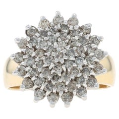 Gelbgold Diamant-Cluster-Cocktail-Ring - 10k Runde Brillant 1,00ctw Floral
