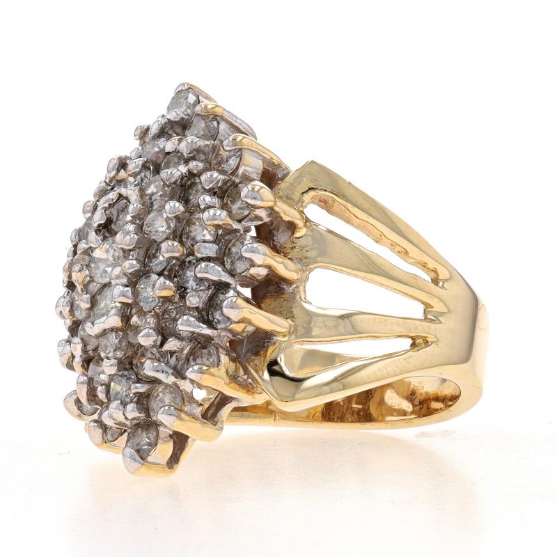 Round Cut Yellow Gold Diamond Cluster Cocktail Ring - 10k Round Brilliant 2.00ctw For Sale