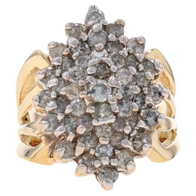 Yellow Gold Diamond Cluster Cocktail Ring - 10k Round Brilliant 2.00ctw For Sale