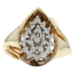 Yellow Gold Diamond Cluster Cocktail Ring - 10k Round Brilliant .25ctw Teardrop