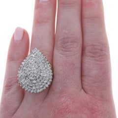 Yellow Gold Diamond Cluster Cocktail Ring - 10k Round Brilliant 4.00ctw Teardrop
