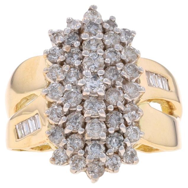 Yellow Gold Diamond Cluster Cocktail Ring 10k Round Brilliant & Baguette 2.00ctw For Sale