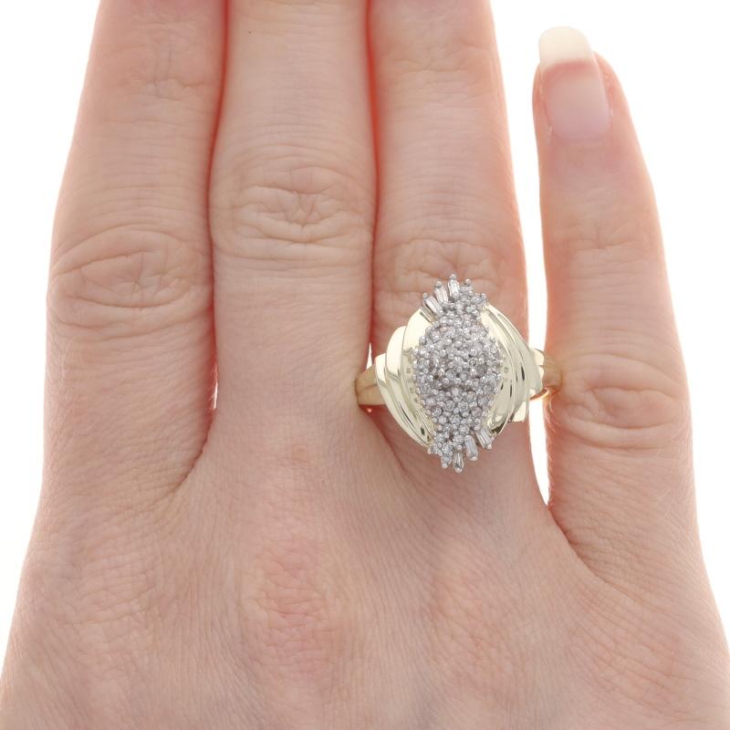 Baguette Cut Yellow Gold Diamond Cluster Cocktail Ring - 10k Single & Baguette .50ctw