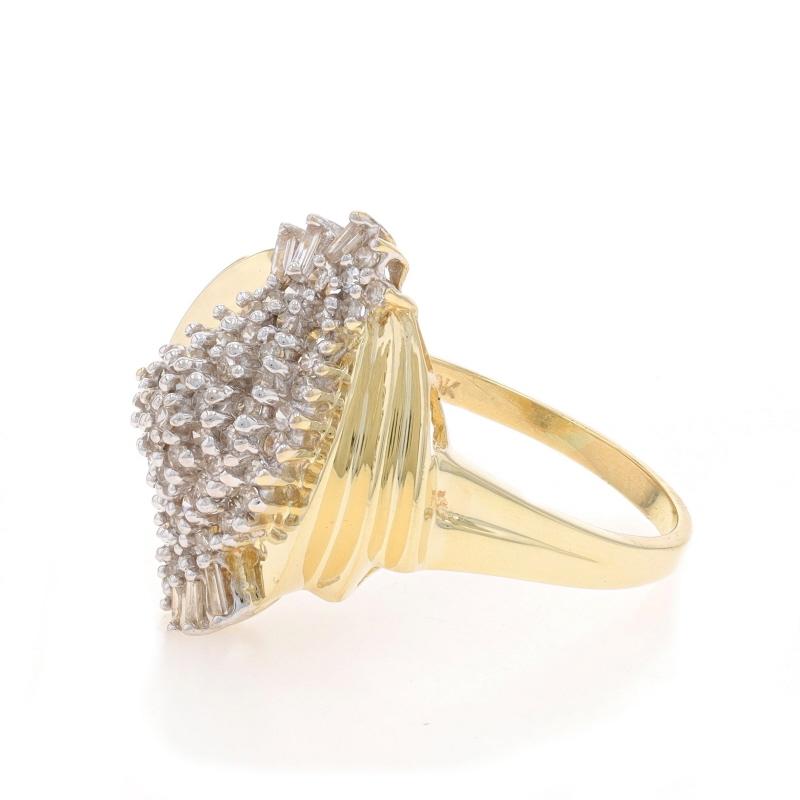 Yellow Gold Diamond Cluster Cocktail Ring - 10k Single & Baguette .50ctw In Excellent Condition In Greensboro, NC