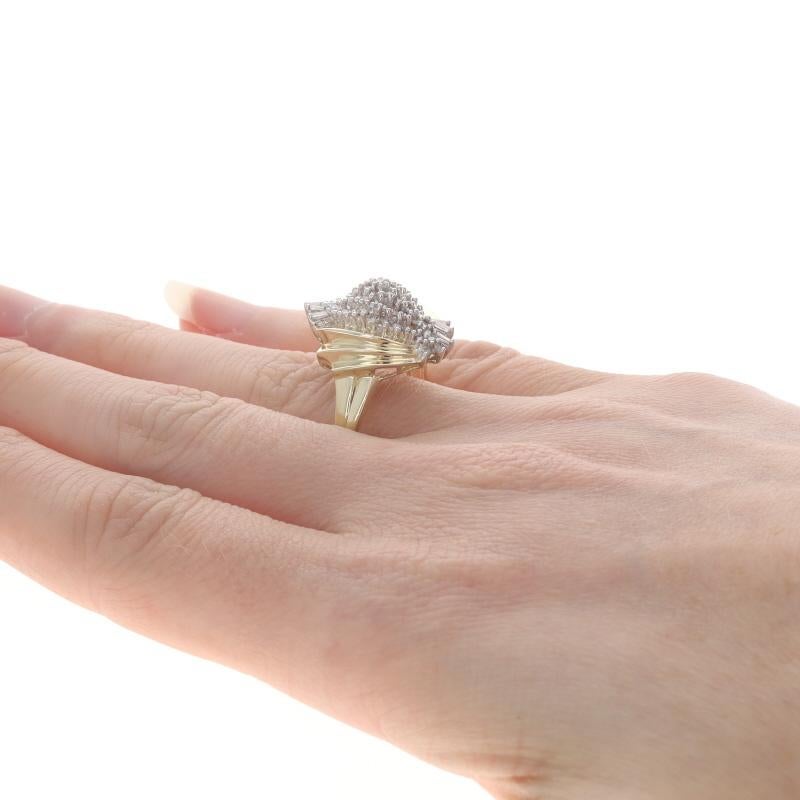 Women's Yellow Gold Diamond Cluster Cocktail Ring - 10k Single & Baguette .50ctw