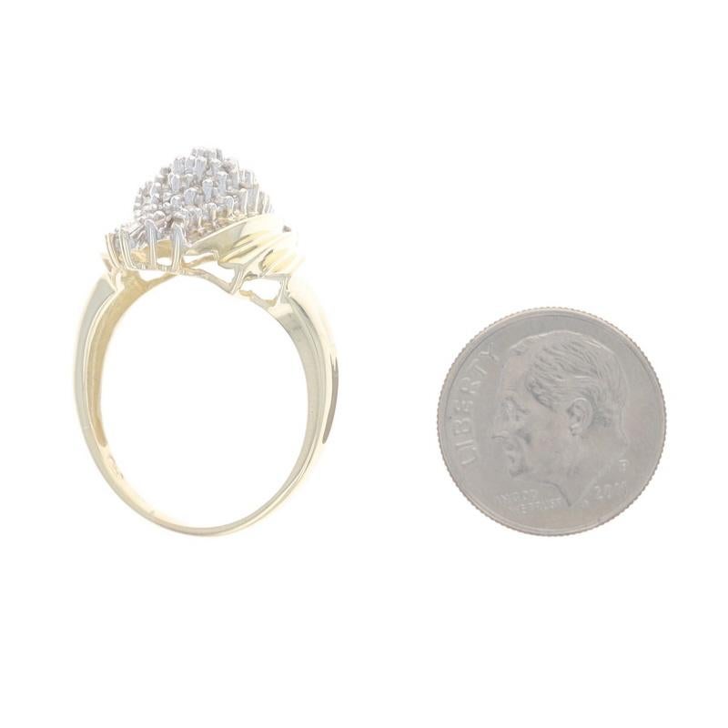 Yellow Gold Diamond Cluster Cocktail Ring - 10k Single & Baguette .50ctw 1