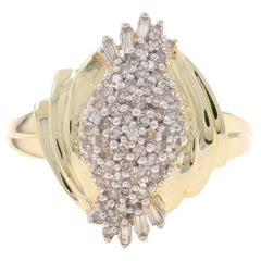 Yellow Gold Diamond Cluster Cocktail Ring - 10k Single & Baguette .50ctw