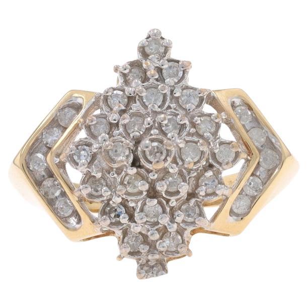Yellow Gold Diamond Cluster Cocktail Ring - 10k Single Cut .50ctw Knife-Edge For Sale