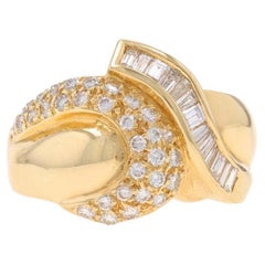 Gelbgold Diamant-Cluster-Cocktail-Ring 14k Baguette & Runde Brillant 1,00ctw