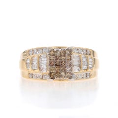 Yellow Gold Diamond Cluster Cocktail Ring - 14k Princess Baguette Round 1.00ctw