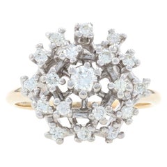 Yellow Gold Diamond Cluster Cocktail Ring, 14k Round .50ctw Floral Snowflake