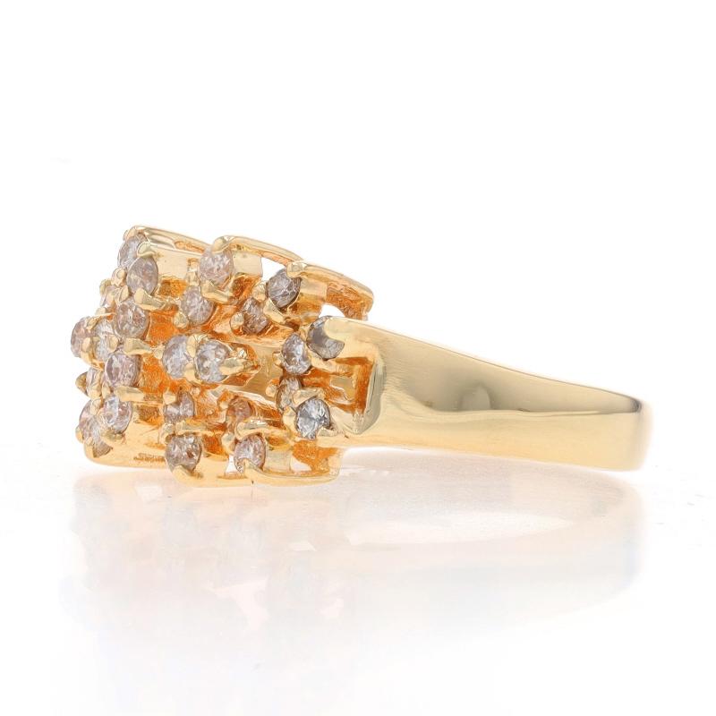 Round Cut Yellow Gold Diamond Cluster Cocktail Ring - 14k Round .70ctw Floral Starburst For Sale