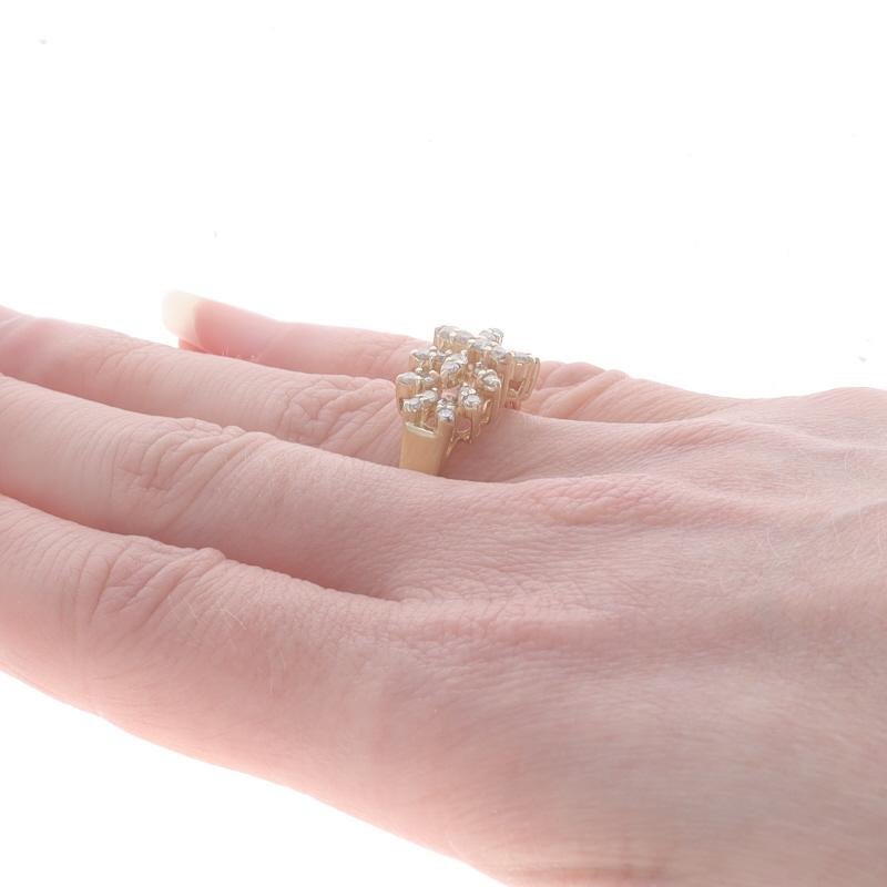 Yellow Gold Diamond Cluster Cocktail Ring - 14k Round .70ctw Floral Starburst In Excellent Condition For Sale In Greensboro, NC