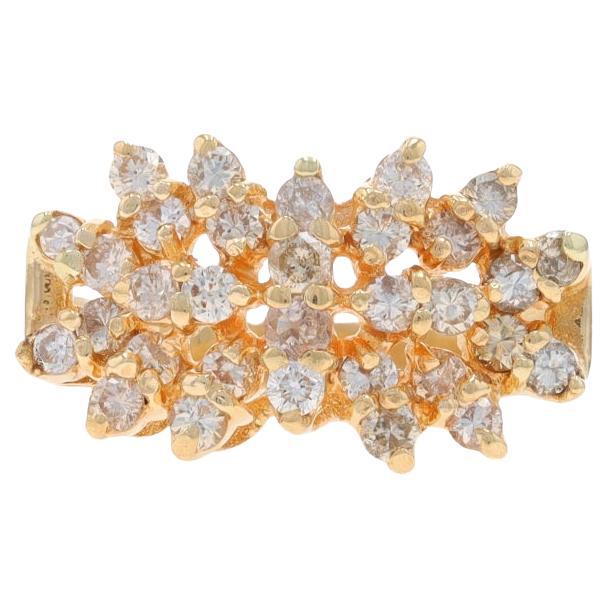Yellow Gold Diamond Cluster Cocktail Ring - 14k Round .70ctw Floral Starburst For Sale