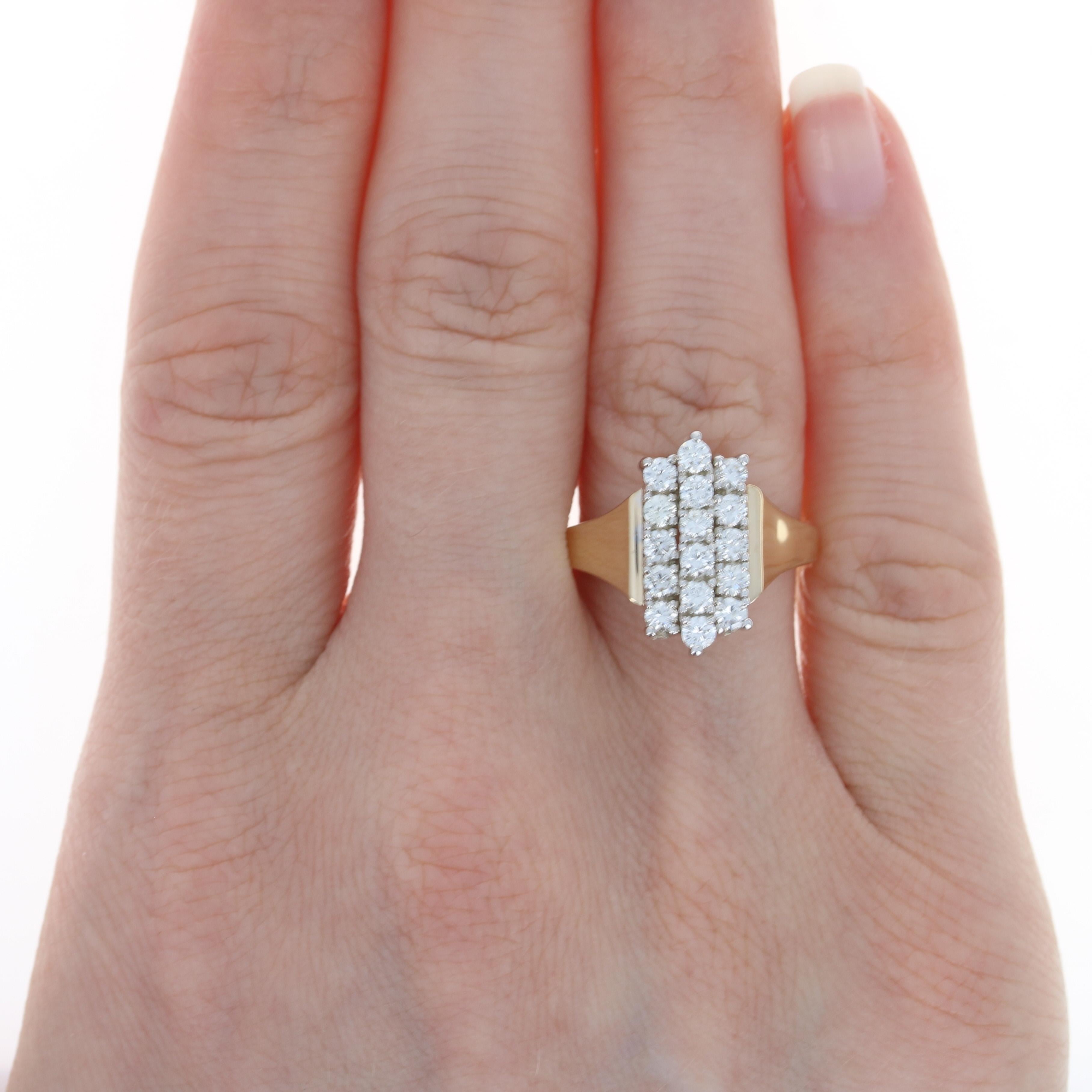 Yellow Gold Diamond Cluster Cocktail Ring 14k Round .86ctw Tier Vertical Stripe 2