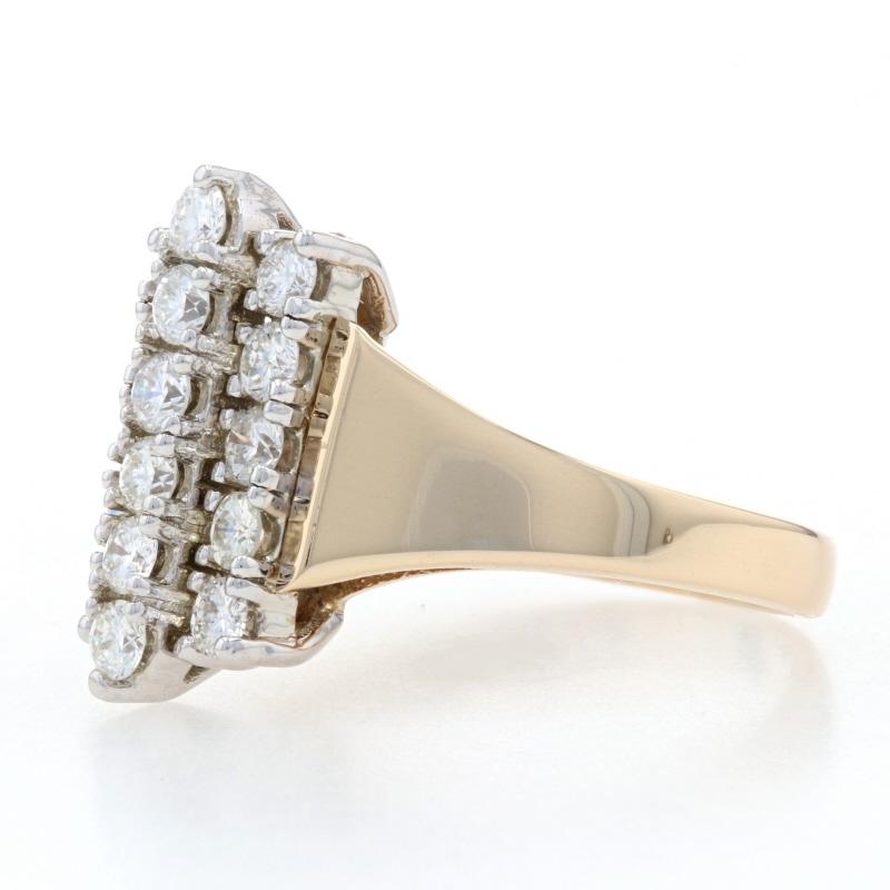 Yellow Gold Diamond Cluster Cocktail Ring 14k Round .86ctw Tier Vertical Stripe 3
