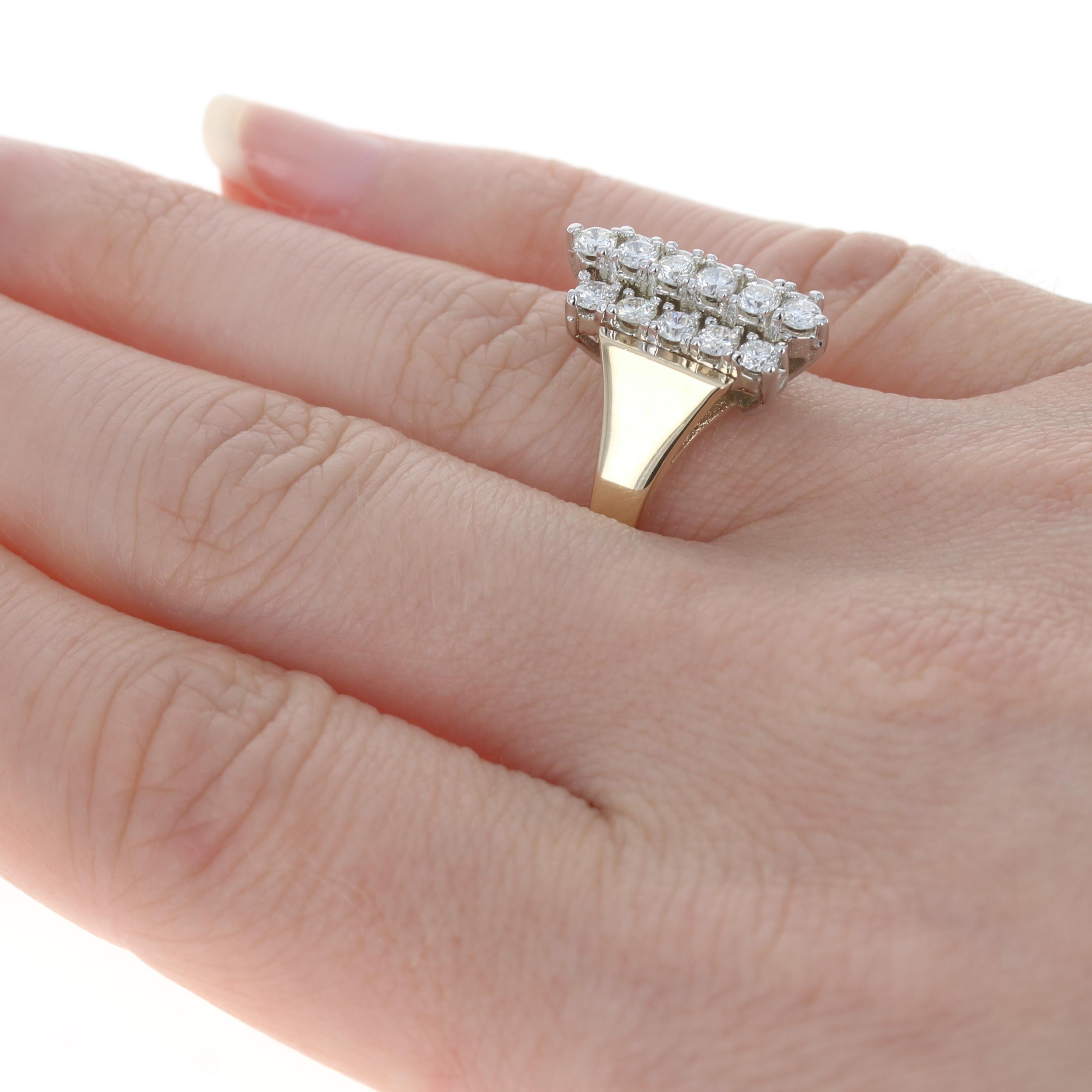 Yellow Gold Diamond Cluster Cocktail Ring 14k Round .86ctw Tier Vertical Stripe 4