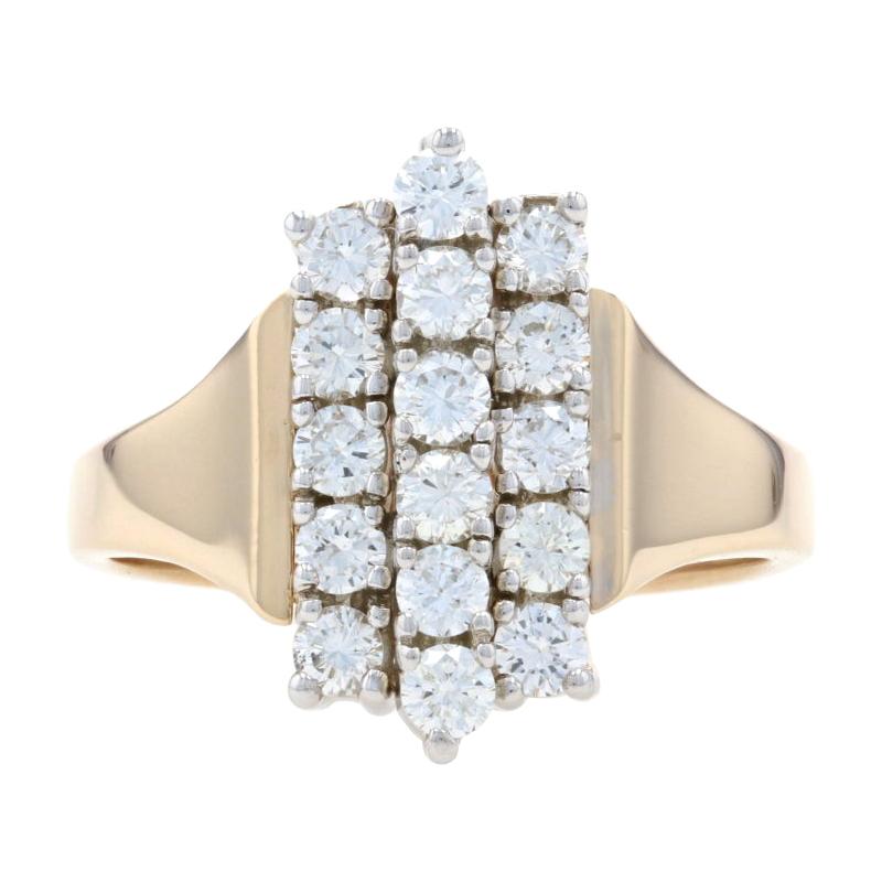 Yellow Gold Diamond Cluster Cocktail Ring 14k Round .86ctw Tier Vertical Stripe