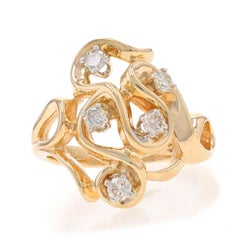 Yellow Gold Diamond Cluster Cocktail Ring - 14k Round Brilliant 0.28ctw