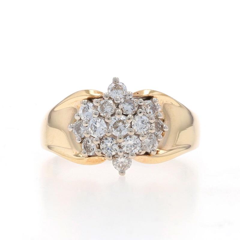 Size: 11 1/2
Sizing Fee: Up 2 sizes for $35 or Down 2 sizes for $35

Metal Content: 14k Yellow Gold & 14k White Gold

Stone Information

Natural Diamonds
Carat(s): 1.00ctw
Cut: Round Brilliant
Color: H - I
Clarity: SI1 - SI2

Total Carats: