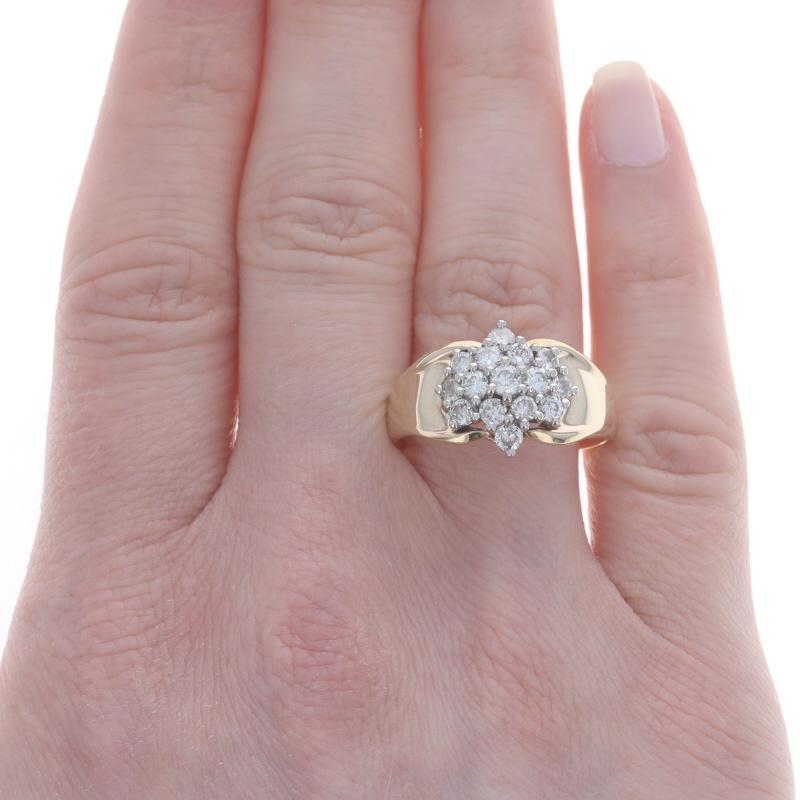 Round Cut Yellow Gold Diamond Cluster Cocktail Ring - 14k Round Brilliant 1.00ctw Floral