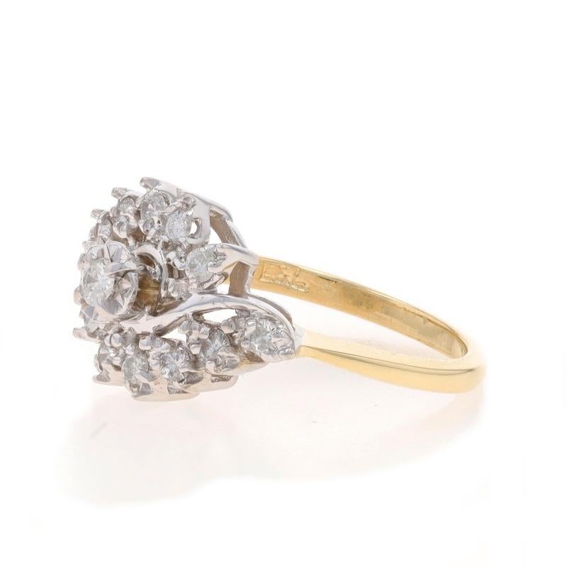 Anello Cocktail con Cluster di Diamanti in Oro Giallo - 14k Brilliante Rotondo 1.00ctw Floreale In condizioni ottime in vendita a Greensboro, NC