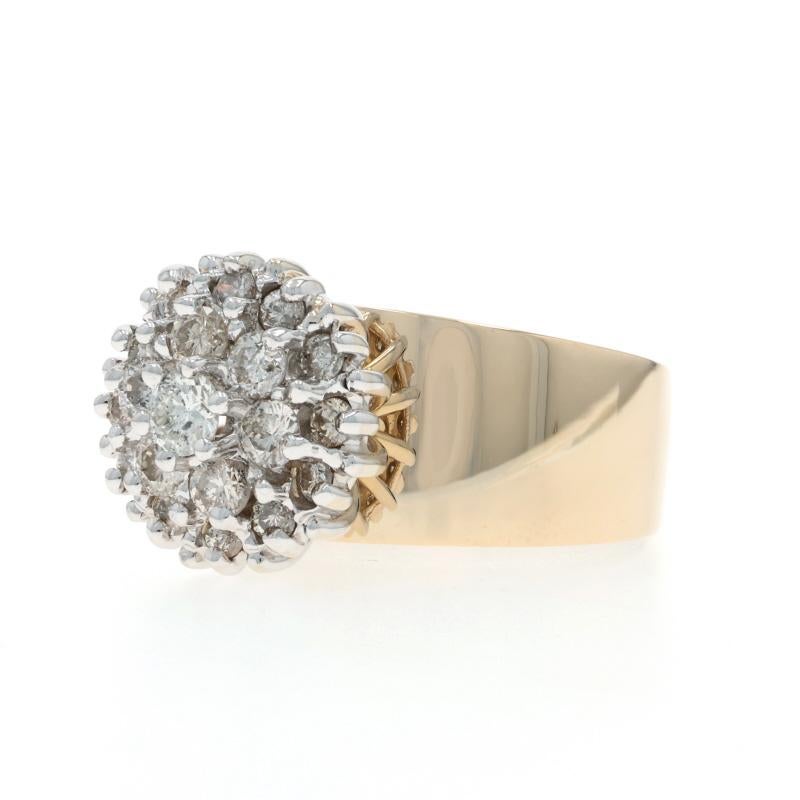 Yellow Gold Diamond Cluster Cocktail Ring - 14k Round Brilliant 1.00ctw Floral In Excellent Condition For Sale In Greensboro, NC