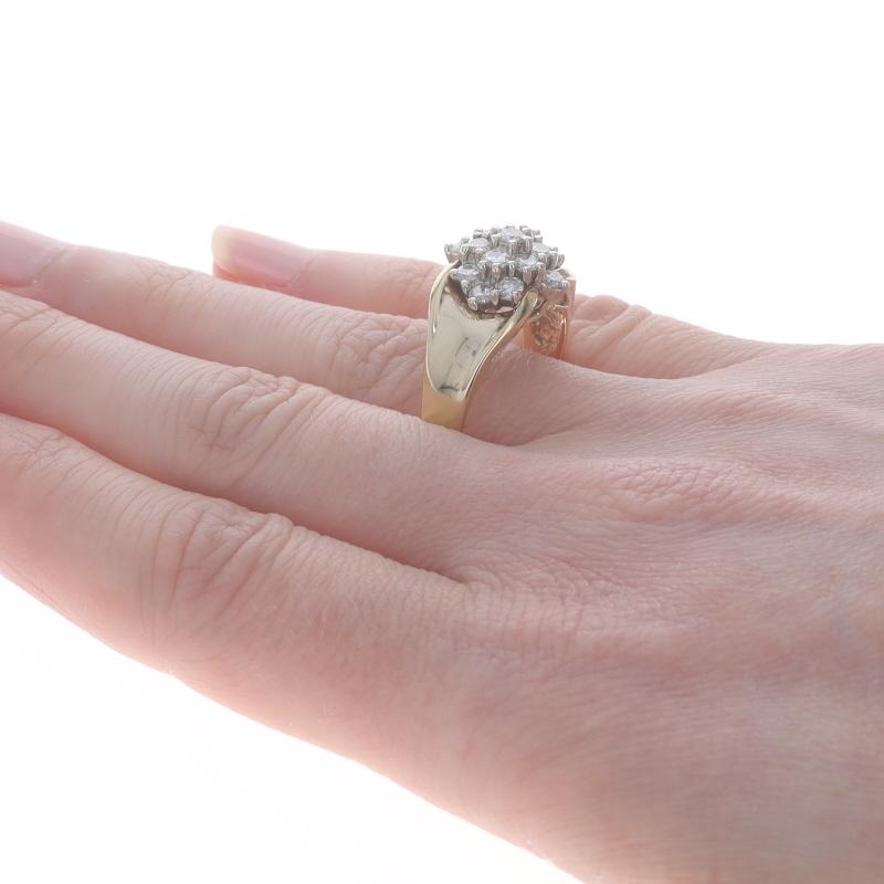 Women's Yellow Gold Diamond Cluster Cocktail Ring - 14k Round Brilliant 1.00ctw Floral