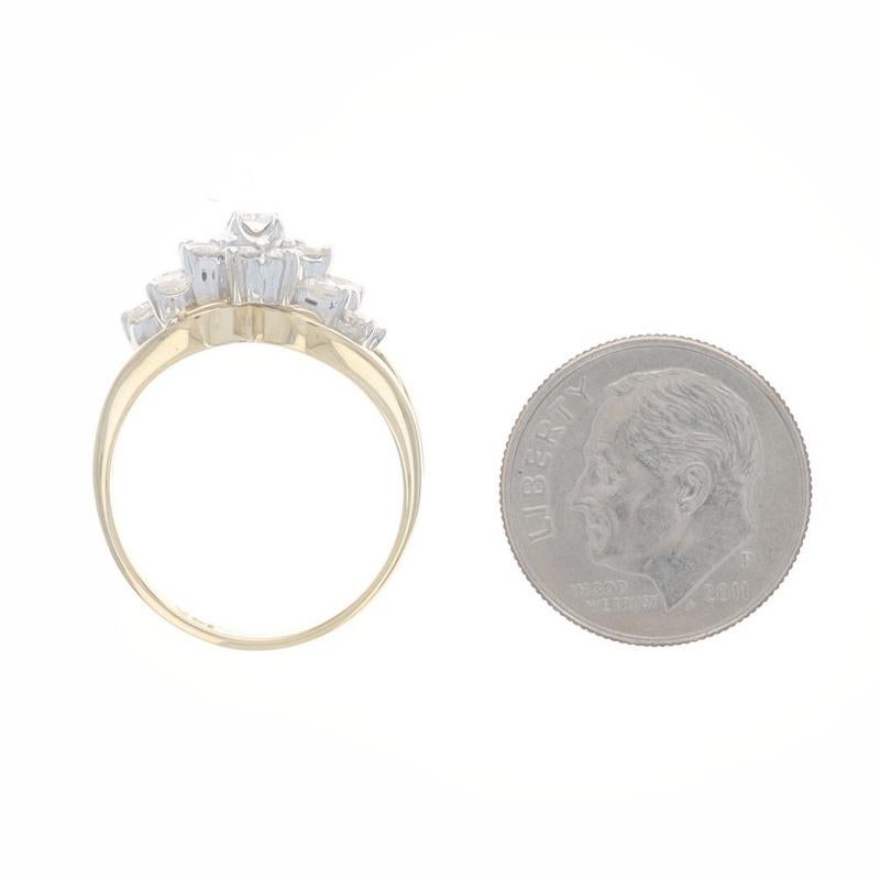 Anello Cocktail con Cluster di Diamanti in Oro Giallo - 14k Brilliante Rotondo 1.00ctw Floreale in vendita 1