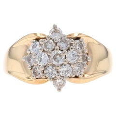 Yellow Gold Diamond Cluster Cocktail Ring - 14k Round Brilliant 1.00ctw Floral