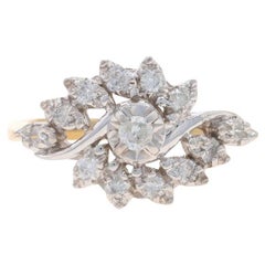 Yellow Gold Diamond Cluster Cocktail Ring - 14k Round Brilliant 1.00ctw Floral