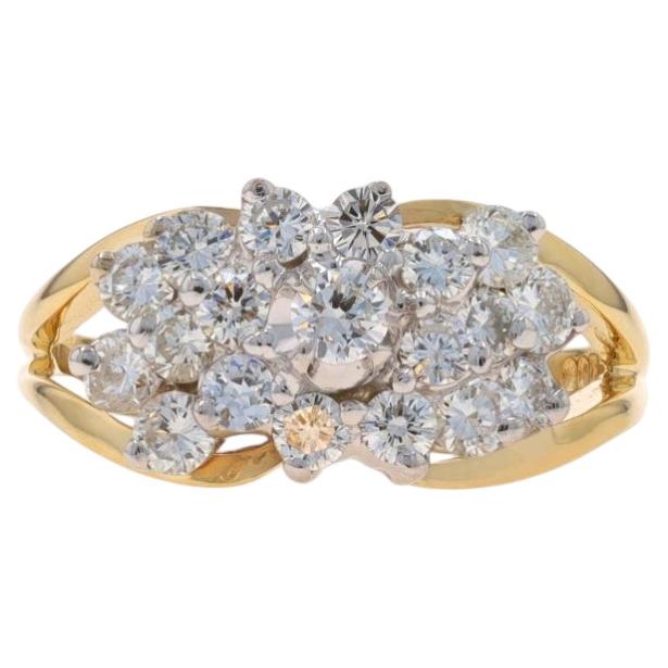 Yellow Gold Diamond Cluster Cocktail Ring - 14k Round Brilliant 1.00ctw Floral