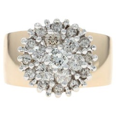 Yellow Gold Diamond Cluster Cocktail Ring - 14k Round Brilliant 1.00ctw Floral