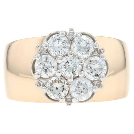 Yellow Gold Diamond Cluster Cocktail Ring - 14k Round Brilliant 1.00ctw Floral