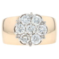 Yellow Gold Diamond Cluster Cocktail Ring - 14k Round Brilliant 1.00ctw Floral