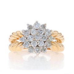 Yellow Gold Diamond Cluster Cocktail Ring - 14k Round Brilliant 1.00ctw Flower