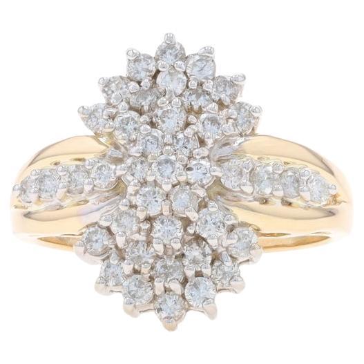 Yellow Gold Diamond Cluster Cocktail Ring - 14k Round Brilliant 1.00ctw For Sale