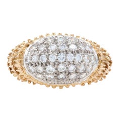 Yellow Gold Diamond Cluster Cocktail Ring, 14k Round Brilliant 1.00ctw Ribbed