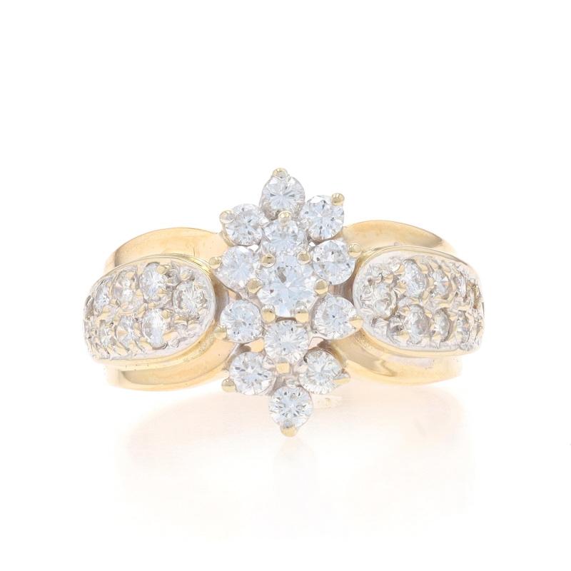 Taille : 7 1/2
Frais de taille : Up&Up pour 60 $ ou Down pour 40 $.

Contenu métallique : Or jaune 14k et or blanc 14k

Informations sur les pierres

Diamants naturels
Carat(s) : 1.20ctw
Coupe : Brillant rond
Couleur : F - G
Clarté : VS1 -