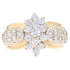 Yellow Gold Diamond Cluster Cocktail Ring - 14k Round Brilliant 1.20ctw