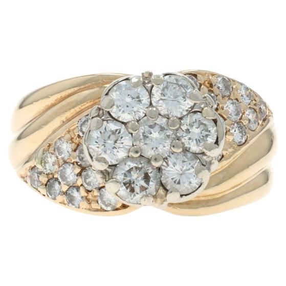 Yellow Gold Diamond Cluster Cocktail Ring - 14k Round Brilliant 1.50ctw For Sale