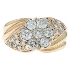 Yellow Gold Diamond Cluster Cocktail Ring - 14k Round Brilliant 1.50ctw