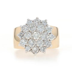 Yellow Gold Diamond Cluster Cocktail Ring - 14k Round Brilliant 2.00ctw Floral