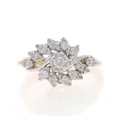 Yellow Gold Diamond Cluster Cocktail Ring - 14k Round Brilliant .25ctw Floral