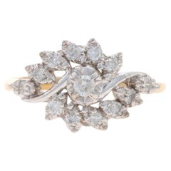 Yellow Gold Diamond Cluster Cocktail Ring - 14k Round Brilliant .25ctw Floral