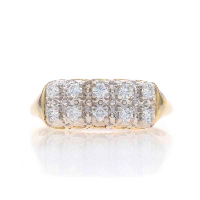 Size: 8
Sizing Fee: Up 3 sizes for $35 or Down 2 sizes for $35

Metal Content: 14k Yellow Gold & 14k White Gold

Stone Information

Natural Diamonds
Carat(s): .30ctw
Cut: Round Brilliant
Color: F - G
Clarity: VS1 - VS2

Total Carats: .30ctw

Style:
