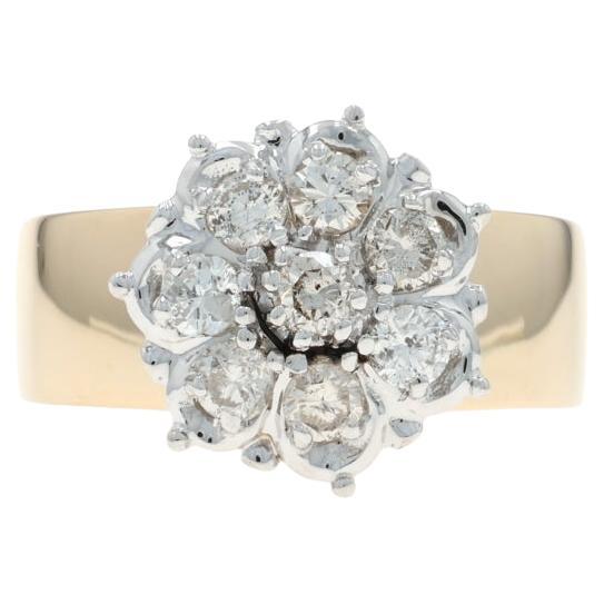 Yellow Gold Diamond Cluster Cocktail Ring - 14k Round Brilliant .50ctw Floral