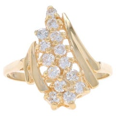Yellow Gold Diamond Cluster Cocktail Ring - 14k Round Brilliant .56ctw Fan
